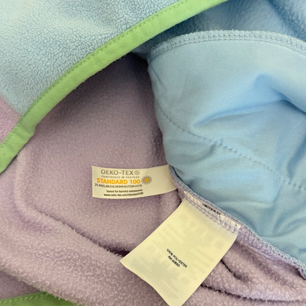 Lands End Kids M 8 Colorblock Fleece Pullover Snap Mock Neck Purple Blue Green - Picture 8 of 8